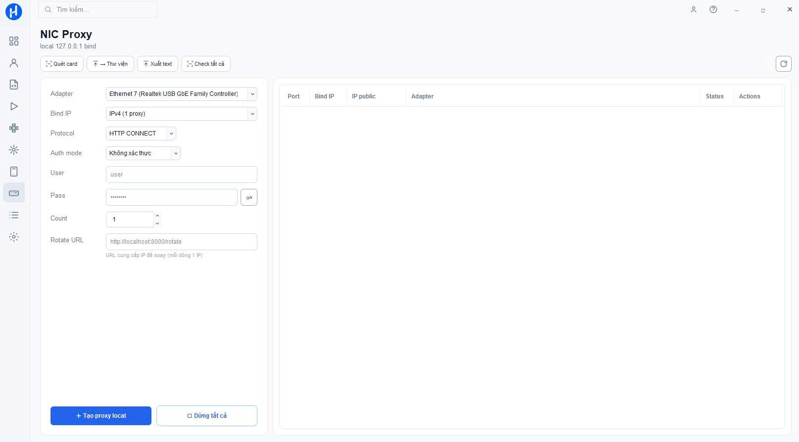 HexaBrowser — NIC Proxy bind local